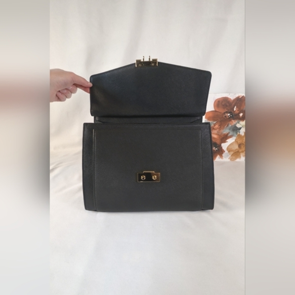 Michael Kors Essex Satchel Black Saffiano Leather Laptop Bag Briefcase Crossbody - Picture 12 of 16